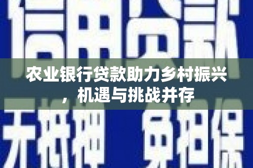 九如农业银行贷款助力乡村振兴，机遇与挑战并存